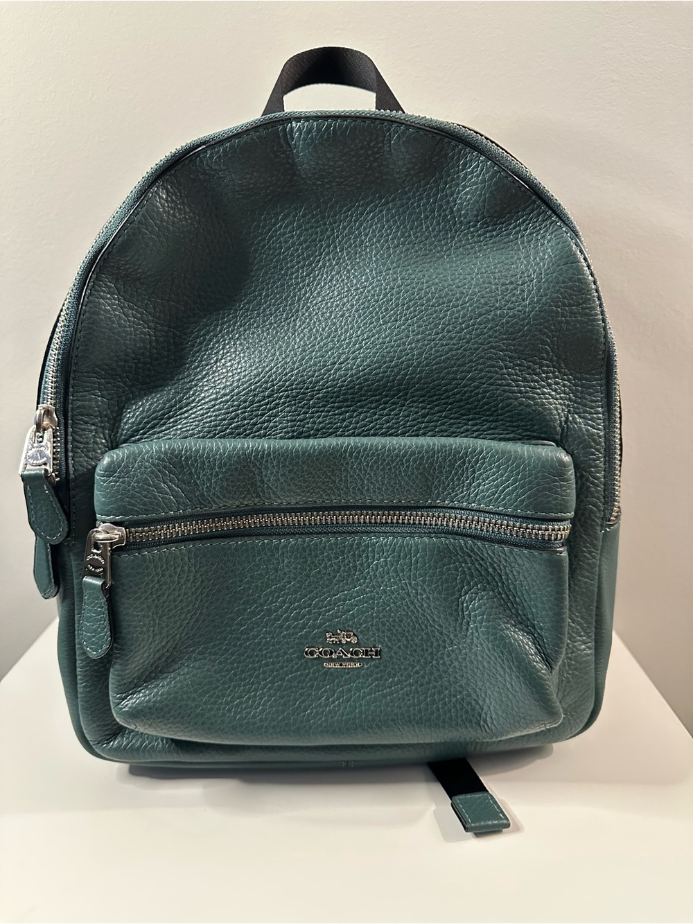 Coach Teal Pebbled Leather Mini Backpack with Silver Hardware
